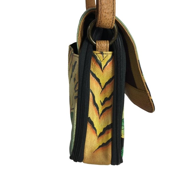 Anuschka NEVER USED Handpainted Leather Flap Cross Body Bag Tiger - Picture 10 of 12